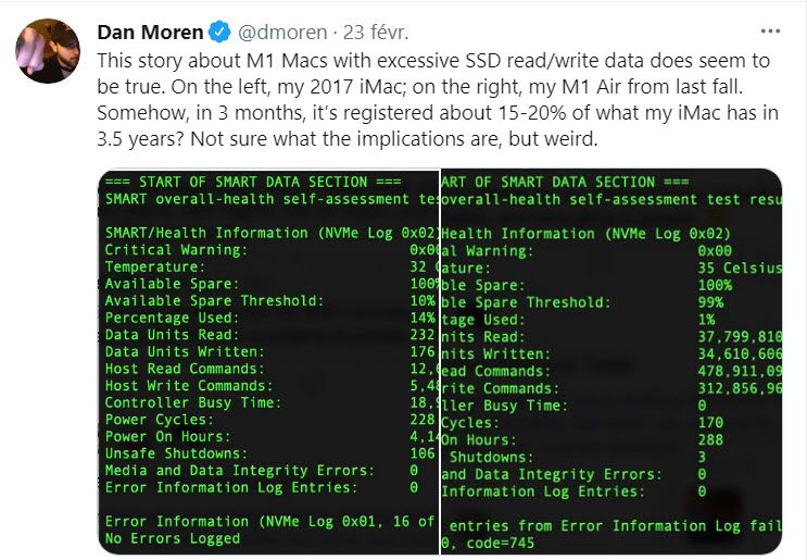 Dan Moren Tweet SSD problem